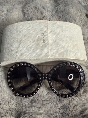 Prada Black Round Sunglasses with Silver Stud Accents